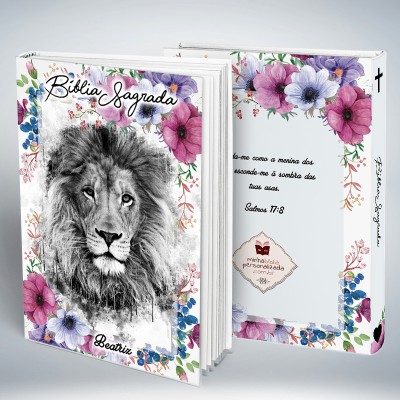 Bíblia Personalizada Leão Floral Aquarela